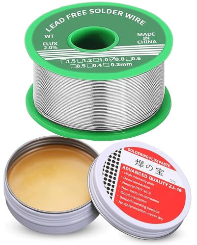 Filo per saldatura da 0,8 mm (20 g) e 10 g di pasta di stagno – saldatura in lega con contenuto di colofonia senza piombo per riparazione elettronica professionale, hobby e servizio LED