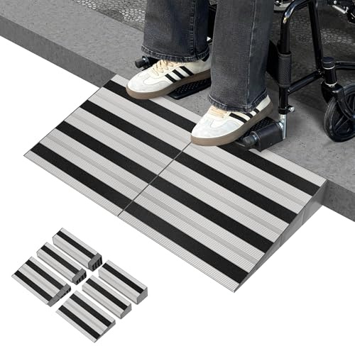 XARILK 100mm Rise Threshold Ramp, Aluminium Wheelchair Ramp for Doorways | 4 in Rise, 500 kg Load, Modular Aluminium Build and Anti-Slip Tread for Wheelchairs, Mobility Scooters and Doorways