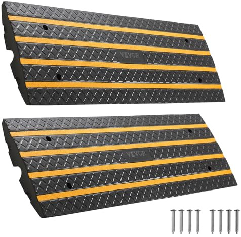 VEVOR Car Driveway Rubber Curb Ramp, 2 Pack 48.8-inch-Long Heavy Duty Low Profile Slope Ramps, 2.6’’ Rise, 33069 lbs Load Capacity, Reflective Safety Strips, for Vehicles, RVs, and Wheelchairs