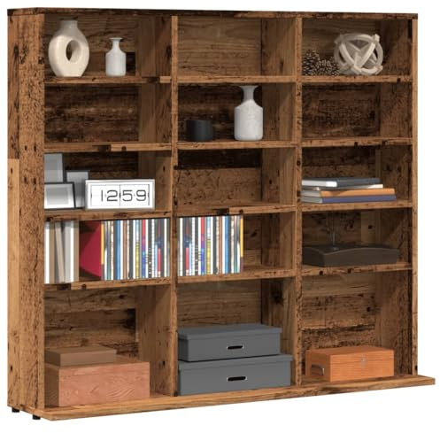 Tomostar Regal für CD/DVD, Aufbewahrungsschrank für CD und DVD, CD-Schrank, Bücherregal, Altholz, 100 x 23 x 89,5 cm, aus Holz