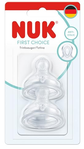 NUK First Choice Baby Bottle Teats | 3+ Months | Anti Colic Feeding Bottle Teats | Silicone | Medium | 2 Count