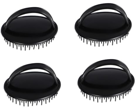 Kopfhautpflegebürste 4 Stück Kunststoff Massagekämme für Shampoo | Ergonomischer Griff, Schwarz, für Kinder und Erwachsene, Bad und Friseurzubehör