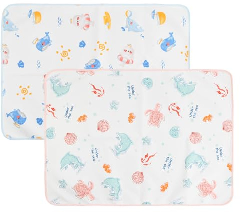 2 Pezzi Fasciatoio Portatile Neonato, Materassino Fasciatoio, Fasciatoio Neonato, 50x70cm Cotone, Motivo Delfino Rosa Blu, Impermeabile