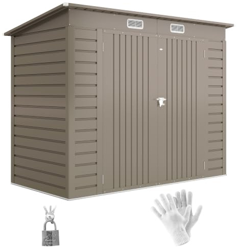 Outsunny Metall Gerätehaus 2,7 m² Pultdach Doppeltür 249x121x183cm Hellgrau