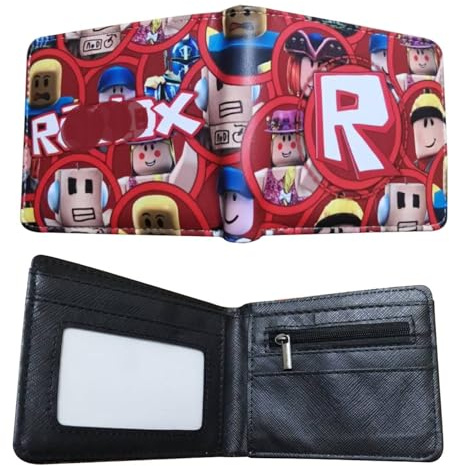 HUIZHILANXIN Cartoon Roblx Character PU Leather Wallet, Bifold Short Wallet with ID Window, Portable Compartments Purse, Coin & Card Holder, Travel Purse, Perfect for Birthdays, Holidays