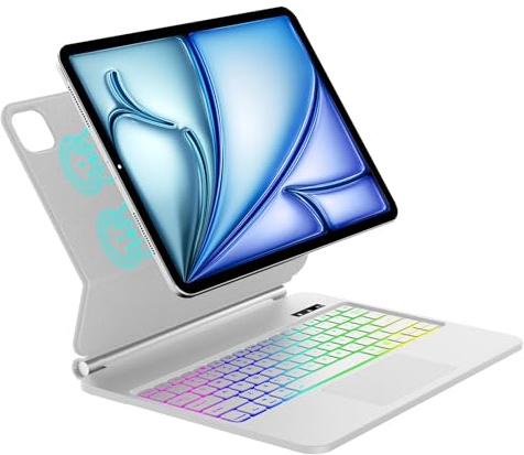 IVEOPPE Magic Keyboard Case for iPad Air 13 inch M4/ M3/ M2 (2026-2024) | Keyboard for iPad Air 13/ Pro 12.9 6th 5th 4th 3th Gen with Touchpad 7 Color 3 Zone Backlight Magnetic Folding Stand, White