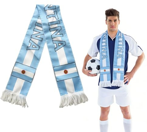YEJAHY Fußball Fanschal 2026 WM Schal Nationalmannschaft - Hochwertiger Stadionschal mit Flaggen & Emblemen, Fanartikel Weltmeisterschaft, mit Fransen (Argentinien)