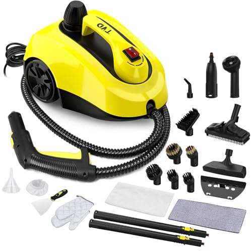 TVD Pulitore a Vapore Mobile, Pressione 3,5 bar, 1.5L, Con 26 Accessori | Con Cavo di Alimentazione Extra Lungo 5 m | per Pavimenti, Forno, Piastrelle, Tappeti, Cucina, Bagno | Senza Chimiche