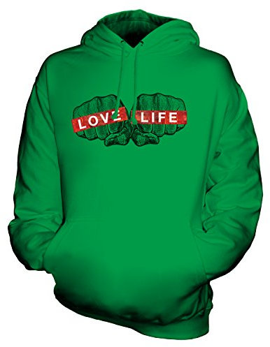 Candymix - Love Life Bling Fists Fashion Print - Unisex Hoodie Mens Ladies Hooded Sweater, Size Small, Colour Irish Green