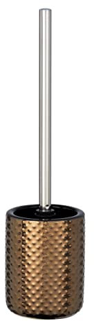 WENKO WC-Garnitur Keo, Garnitur inklusive WC-Bürste, eleganter Bürstenhalter versehen mit einer eingearbeiteten kupferfarbenen Glanzstruktur, aus hochwertiger Keramik, Maße Ø 10,5 x 39,5 cm, Kupfer, 39.5 x 10.5 x 10.5 cm