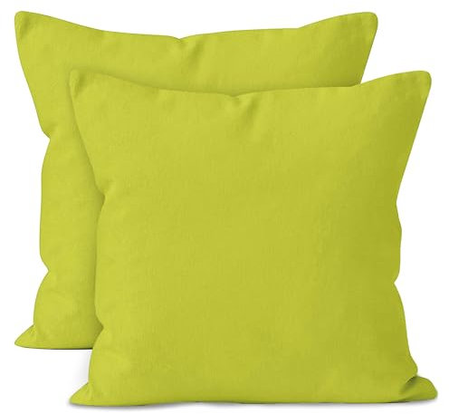 Encasa Set di 2 federe per cuscini in cotone I 16x16 in (40x40 cm) - Lime Green I Senza inserto I Tinta unita Square Federe I Lavabili in lavatrice | Solo per uso interno