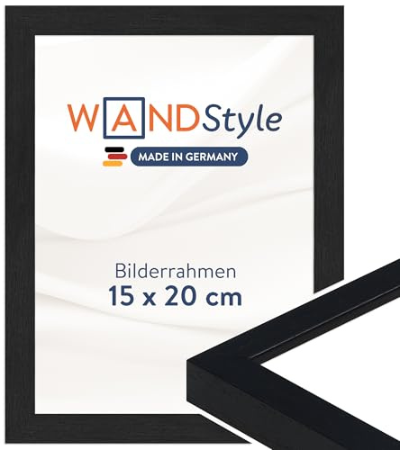 WANDStyle Bilderrahmen 15x20 Schwarz, moderner Bilderrahmen Holz 15x20 cm | Hochwertiger Holzbilderrahmen, Posterrahmen aufstellbar, Rahmen 20x15 cm, Fotorahmen H950 - Made in Germany