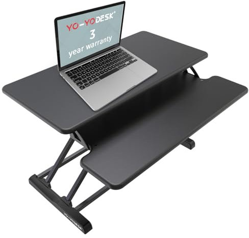YO YO 80-S (Slim) Standing Desk Converter | For Healthier Lifestyle | Height Adjustable Desk Riser For A Single Monitor | Stand Up Desk Converter | Desk Risers | 80cm | Black