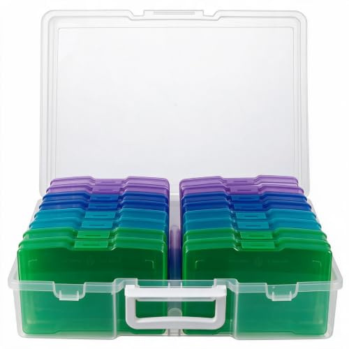 novelinks Boîtes de rangement transparentes pour photos de 10,2 x 15,2 cm – 16 pochettes intérieures pour photos (couleur froide)