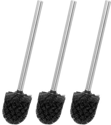 Novel Solutions Innoteck Essentials 3-Pack Toilet Replacment with Black Head. Individually Changeable Brush with Strong Dense Bristles and Stainless Steel Handles, One Size