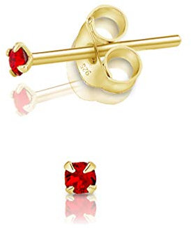 DTPsilver - Winzige Ohrringe 925 Sterling Silber Gelb Vergoldet mit Kristallen von Swarovski® Elements Runde Sehr kleine Ohrstecker - Durchmesser 2 mm - Farbe : Light Siam Rot