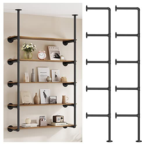 Industrial Iron Pipe Shelf Wall Mount, Farmhouse DIY Open Bookshelf, Pipe Shelves for Kitchen Bathroom, bookcases Living Room Storage, 2Pack of 5 Tier