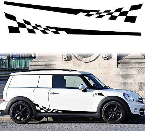 TOMALL 1 Paar 196cm Racing Zielflagge Seitenstreifen Aufkleber Gitter Gitter Streifen Grafik Wasserdichte Autotür Seitenaufkleber Selbstklebende Dekorationen (Schwarz)