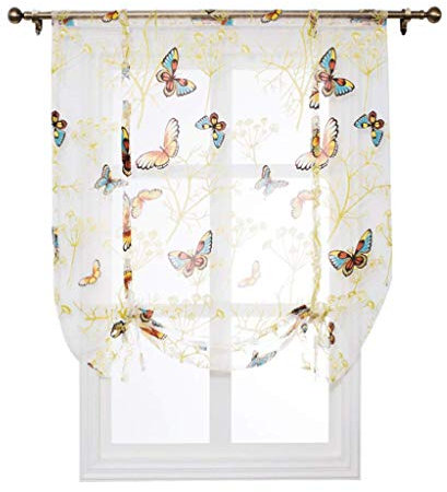 Simpale Rideau court romain en osier Motif branche de papillons semi-occultant Jaune 60 x 120 cm