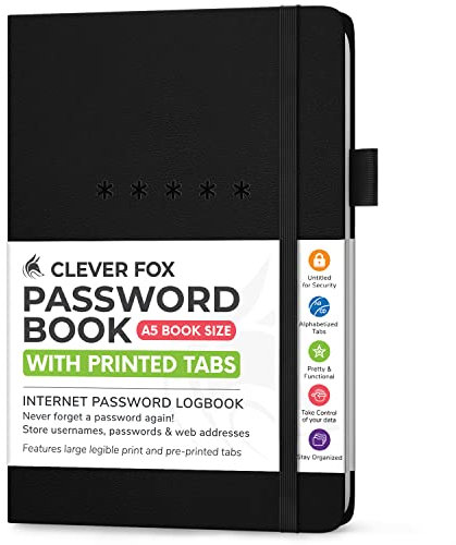 Clever Fox Passwortbuch Medium – Internetadresse & Passwort Journal Organizer – Computer & Website Log-In Keeper Notebook (schwarz)