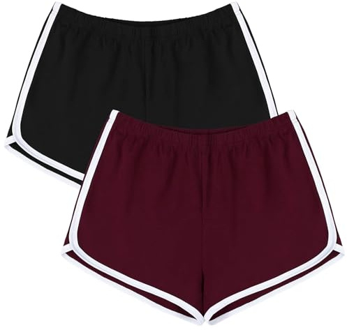 URATOT Damen-Shorts aus Baumwolle für Gym, Yoga, Sommer, Laufen, Sport und Tanz mit elastischem Bund, 2er-Pack