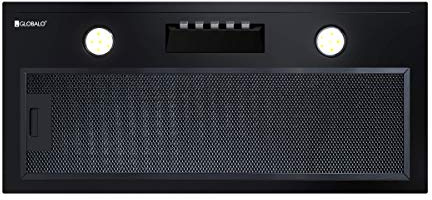 GLOBALO Hotte aspirante encastrable 60 cm ventilation de cuisine intégrée éclairage LED, silencieuse, économe en énergie, filtre à graisse en acier peint Nowimo 60.1 Black, Noir