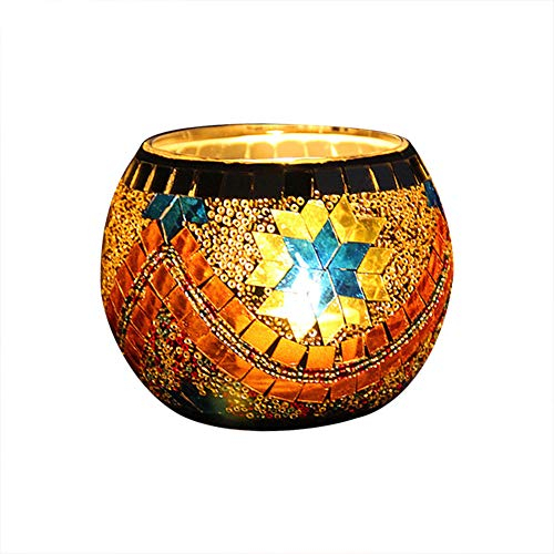 Mosaic Glass Candle Holder Vase Pen Holder, Crackled Glass Mosaic Tea Light Holder, Romantic Tea Light Candle Holder Home Decoration, 7 * 10.5cm (B)