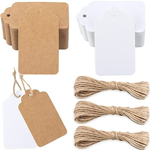 G2PLUS 200 Stück Kraftpapier Anhänger,Geschenkanhänger,Etiketten aus Kraftpapier 7x4CM Anhänger Papier Kraftpapier Etiketten Tags für Valentinstag Hochzeit Geschenke
