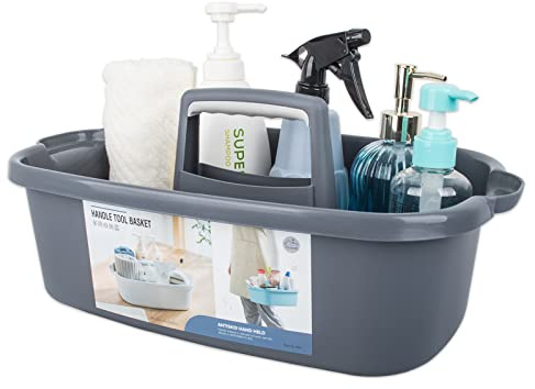 JiatuA Large Cleaning Supplies Caddy Portable Shower Basket Supply Organizer with Handle Plastic Bucket Tool Storage for Bathroom, Bedroom, Kitchen, College Dorm, Garden, Dark Gray
