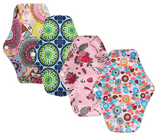 4er Set 25.5 cm Damenbinden waschbar Pads Menstruationstuch mit Bambusgewebe,Waschbare Wiederverwendbare Stoffbinden (Blumenmuster)