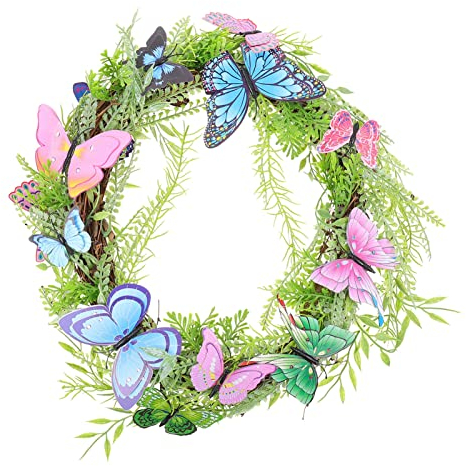 BESPORTBLE Schmetterlingskranz Hängende Girlande Wanddekoration Mit Schmetterlingen Ostern Türkranz Frühling Türkranz Haustür Willkommen Künstlich Kränze Blumenkranz Feder Zweig Dekorationen