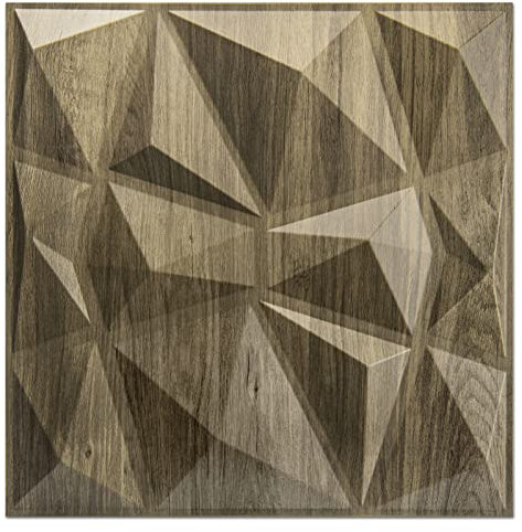 Art3d Texturen 3D Wandpaneele PVC Holz Diamant Design für Innenwand Dekor Packung mit 12 Fliesen 3 ㎡