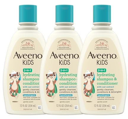 Aveeno Baby Aveeno Kids 2-in-1 Shampoo & Conditioner, Hydrating Shampoo and Conditioner, Oat Extract Gentle Scent, 12 fl. oz (Pack of 3)