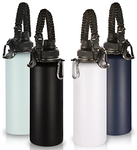 Volhoply Insulated Water Bottles Bulk 4 Pack, 1200ml Stainless Steel Sports Bottle with Paracord Handle & Spout Lid, Double Walled Vacuum Water Cups with Wide Mouth, Reusable Waterbottle(Mix,4 Set)