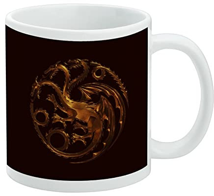 House of the Dragon Bronze Targaryen Sigil - Taza de café de cerámica, tazas de regalo novedosas para café, té y bebidas calientes, 325 ml, color blanco