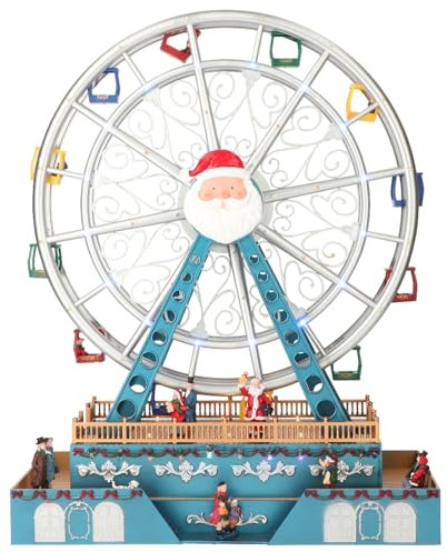 Magie di Natale Riesenrad Dekoration für Weihnachtsdorf mit Lichtern, Höhe 49 cm (Blau)