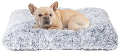 EHEYCIGA Fluffy Dog Crate Bed for Medium Dogs, Plush Faux Fur Crate Pad, Calming Anti Anxiety Medium Dog Bed, Washable Soft Warm Crate Mat with Non-Slip Bottom