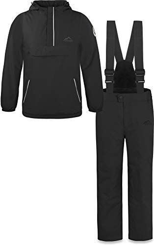 normani Kinder WinterSet wasserdichte Thermohose und Windbreaker Schneeanzug SkiSet für Jungen und Mädchen Farbe Schwarz Größe M/134-140