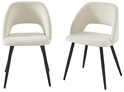 BAÏTA Lot de 2 chaises Vintage Velours côtelé Beige Pieds métal Noir