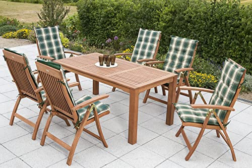 Yoursol by Merxx Gartenmöbel Set Comodoro für 6 Personen mit Tisch 170 x 90 cm, verstellbare Holzstühle mit Sitzkissen