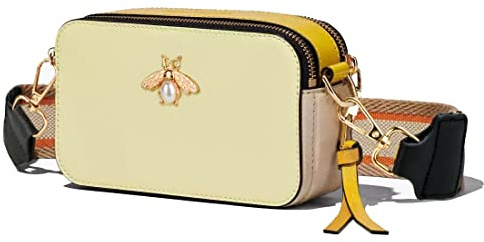 Ophlid Bee-Tasche, Kamera-Crossbody-Tasche für Damen, trendig, klein, Schnappschusstasche, breiter Riemen, Leder, Schultertasche, Clutch, Handtaschen
