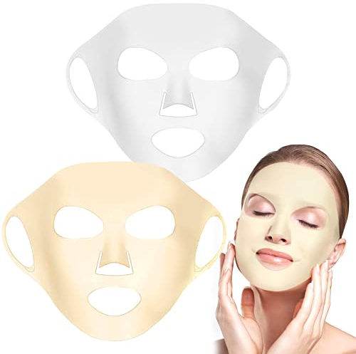 Maschera Silicone, 2 Pz Riutilizzabili Maschera Silicone 3D Sotto Maschera Silicone Viso Vapore Idratante Maschera in Silicone per Maschera Foglio (Oro + Bianco)
