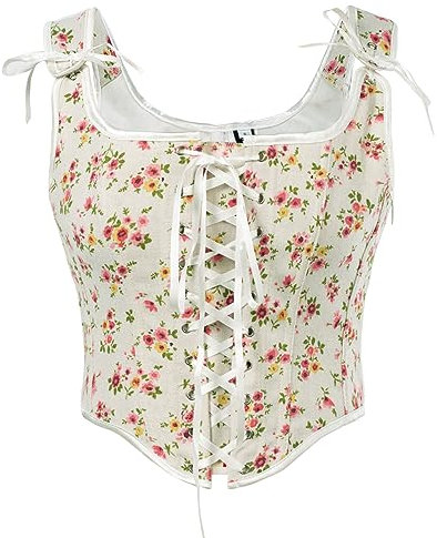 SCARLET DARKNESS Cottagecore Crop Top pour femme Tenue de club de fête festive Corsage Corsage traditionnel Jaune rose 46