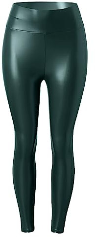 Pu Leather Pants Lederhose Damen Frauen Lang Locker Kunstleder Bleistifthose Lederhosen Jogginghose Bikerhose Elegant PU Leder Lange Hose Hosen High Waist mit Taschen Stretch Grün