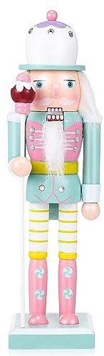 VALICLUD Weihnachtsdekorationen Weihnachts-Nussknacker-Figuren Rosa Nussknacker-Ornament Grün-Rosa Nussknacker Pastell-Weihnachtsdekorationen 25 cm Nussknackerfiguren