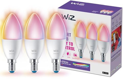 WiZ GU10 smarte E14 LED Lampe im 3er-Pack - 40W, mit 16 Mio. Farben + Weißschattierungen, WLAN/Bluetooth, Sprach- / App-Steuerung, funktioniert mit Google Home, Alexa und HomeKit