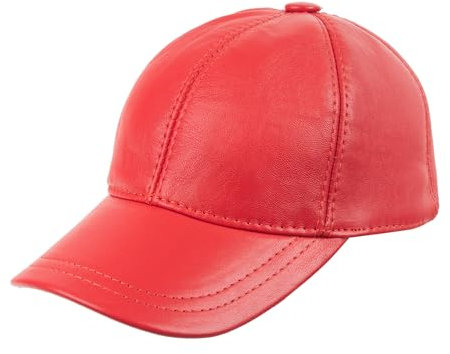 Zessano Echtleder Baseballkappe für Herren und Damen - 100% Schafsleder Unisex Baseball Cap - Verstellbar, Einfarbig, Einheitsgröße, Sonnenmütze (Rot)