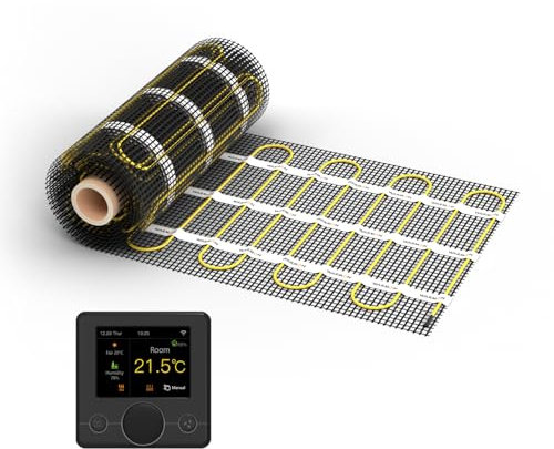 WARMON Chauffage au sol électrique pour carrelage : tapis chauffant à deux fils WARMON Ultra 200 W/m², tapis chauffant, avec thermostat, couleur : th. R7C-716 WiFi - noir, taille du tapis : 7 m²