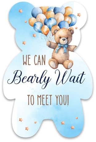 Opomzk Boho Bear Boy Baby Shower Einladungen – Blauer Bär Ballon Babyparty Bär geformte Einladungen – 20 Einladungen mit Umschlägen