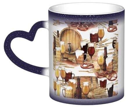 FUkker Mug, Ceramic Color Changing Coffee Mug Tea Cup for Kitchen Restaurant Office,330ml,Beer and Wine Barrel